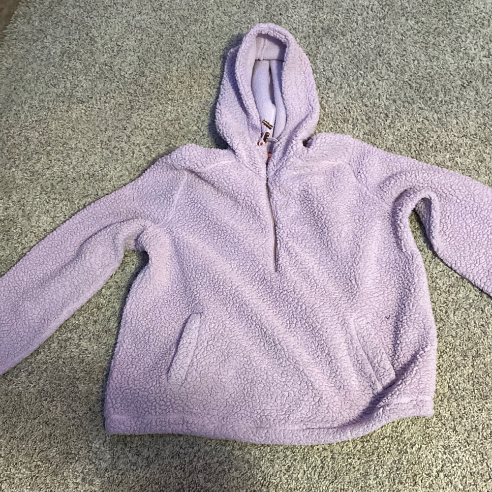 pink fuzzy sweater